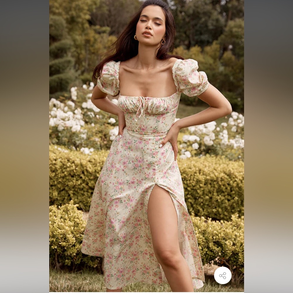 Puff sleeve maxi Floral nap dress